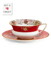Wedgwood Wonderlust Teacup & Saucer Set Crimson Orient with $8 Credit
