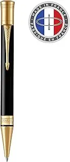 PARKER Duofold Ballpoint Pen, Classic Black with Gold Trim, Medium Point Black Ink Refill (1931386)
