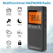 Mini AM FM Portable Speaker With Headphone Alarm Emergency Weather Pocket Radio