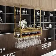 Luxury Ceiling Wine Rack Shelf with Hanging Bar and Upside Down Glass Holder Creative Wine Cabinet Home Decoration (Size: 120x30CM)