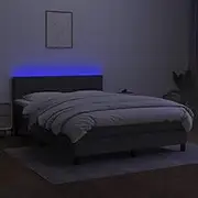 Bed Furniture Box Spring Bed with Mattress&LED Dark Grey 137x187 cm Double Size Fabric