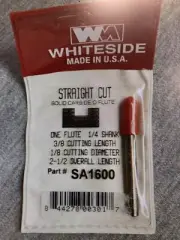 Whiteside #SA1600 Single O-Flute Straight Router Bit - 1/4" Shank Dia