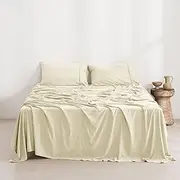 Dreamaker King Microfiber Sheet Set, Ultra Soft Plush Pre Washed Microfibre Bedding, Flat Sheet, Extra Deep 40cm Fitted Sheet & 2 Pillowcase, 4 Pieces, Natural, King Bed