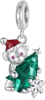 [Teleye] Christmas Bear Pendant Charm 925 Sterling Silver Charm Fits For Pandora Bracelet Necklace, BSC1065, Cubic Zirconia, Created Cubic Zirconia