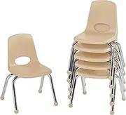 FDP 12" School Stack Chair, Stacking Student Seat with Chromed Steel Legs and Ball Glides; for in-Home Learning or Classroom - Sand (6-Pack), 10359-SD