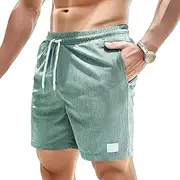 [JEShifangjiusu] Men's Side Pockets Drawstring Shorts Elastic Waist Cargo Straight Pants Short Wide Leg Pants, Green A1, S