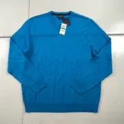 Club Room Sweater Mens Large Blue Lanerossi Pullover V Neck Wool