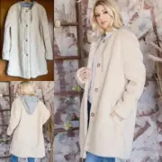 NORDSTOMS BP. Teddy Sherpa Coat Jacket Cream Gray Hooded Size S M? Button Up NEW