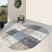 Geometric Patterns Grey Blue Living Room Carpet, 80x100cm Oval Washable Bedroom Balcony Dining Office Sofa Area Rug 140x200cm Home Decoration(3.6ft×4.9ft/110×150cm)