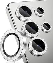 for Samsung Galaxy S25 Ultra Camera Lens Protector Bling, HD Clear, Scratch-Resistant, Ultra-Thin Tempered Glass with Aluminum Edging, Case-Friendly Screen Cover Film, Glitter Titanium Silver