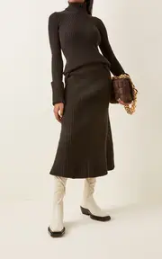 [Bottega Veneta] Ribbed-Knit Wool Midi Skirt