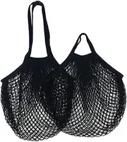 Cotton String Shopping Bags,2 Pack Cotton Mesh Bags Random Style Reusable Cotton Mesh Grocery Bags for Fruit&Vegetable Market Bags/Shopping Produce Net Bags,Black