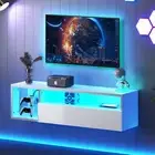 DlandHome Floating TV Stand with LED Light, 39.3’’ Wall-Mounted 39.3'', White