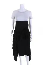 Christopher Kane Womens Black Crepe Satin Ruffle Hi-Low Skirt Size 44