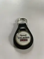Plymouth Cuda Keychain Black Leather Key Fob Key Chain White Emblem