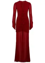 DE LA Vali Ceylon Ruffled Chiffon Maxi Dress - Burgundy - 10 (UK10 / S) 10 (UK10 / S)