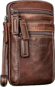 [STILORD] Mikael' 3-in-1 Chest Bag Men's Leather Shoulder Bag Belt Bag Mobile Phone Case for Hanging - Stylish Chest Bag Small Shoulder Bag Men Made of Genuine Leather, Salerno - Brown, S