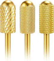 Nail Drill Bit Set,3 Pcs Safety Bits for Nails Drills,Carbide Nail Drills Bits for Manicure Pedicure Cuticle,Smooth Round Nails Drill Bit(XC & M & XF Gold)