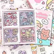 600+ Pcs/100 Sheets Kawaii Stickers Set, Cartoon Cute Stickers, Scrapbook Aesthetic Stickers Set, PET Transparent Stickers for Bullet Journaling,DIY Arts Crafts,Album,Planners,Junk Journal, Notebook