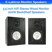 E-Lektron BK55 2-Way 160W Home HiFi Stereo Bookshelf Wooden Speakers Pair Wall Mountable