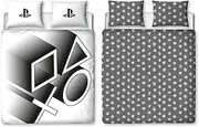 Character World Official PlayStation Double Duvet Cover Set | Stretch Design Reversible 2 Sided Bedding Including Matching Pillow Cases | Gaming Black and White Double Bed Set