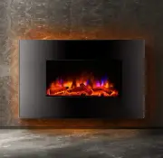 1000W/2000W Wall Mounted Electric Fireplace Fire Log Wood Heater Realistic Flame