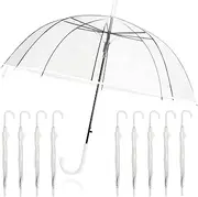 [LUTER] 10pcs Clear Wedding Umbrellas, 46in Large Canopy Windproof Stick Umbrella Transparent Automatic Opening J-Hook Handle Clear Bubble Umbrellas for Outdoor Wedding Style, clear, M