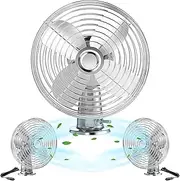 Tujoe 2 Pcs 12V Car RV Cooling Fan with 2 Speed Switch Heavy Duty Metal Fans with Cigarette Lighter for Cars Trucks Van RV Boat and Buses(6 Inch,Silver)
