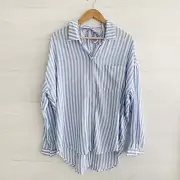 NWT Sanctuary - Blue & white striped button front tie back top, XS