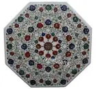 White Marble Dining Table Top Shiny Gemstone Inlay Work Center Table for Kitchen