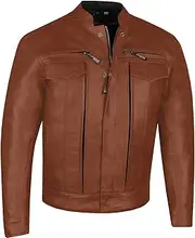 Men's Commuter Premium Natural Buffalo Leather Motorcycle Jacket CE Armor Conceal Carry Gun Pockets Cruiser Biker