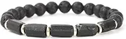 [Generic] Black Tourmaline Bracelet - Handmade Natural Stone 5 pc Black Tourmaline - Lava Rock Beads w/Gold Charm - Men's Women's Jewelry, 7.5 inches, Nylon, black tourmaline