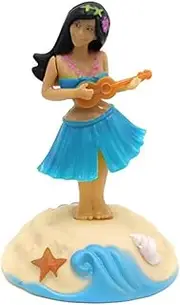 Blue Solar Powered Dancing Figures Decoration - Solar Powered Car Dashboard Interior Desktop Ornaments Dancing Toy Shaking Head Figure Toy Car Decoration, Solar Shaking Head Ornaments Hula Girl