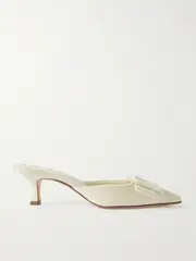 [Manolo Blahnik] Manolo Blahnik - Maysale 50 Buckled Velvet Mules - Cream - IT40 IT 40 Cream