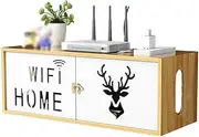 Cable Tidy Box WiFi Router Storage Shelf Deer Cherry Wood TV Set-Top Box Shelter Wall Mounted Wire Power Board Socket Holder Organizer Rack Cable Management