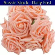 20x Rose Pink 7cm Foam Flowers Rose Stems Artificial Wedding Bride Bouquet