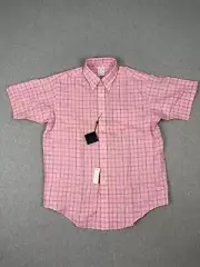 Brooks Brothers Shirt Mens L Pink Plaid Short Sleeve Button Down Irish Linen