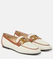 [Tod's] Tod's Catena leather-trimmed canvas loafers AU 5.5 brown