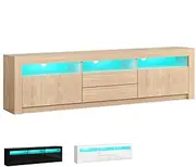 ALFORDSON LED Light TV Cabinet Stand with Storage Cabinet, Shelves and Drawers, Entertainment Unit with Shelves & 2 Drawers, RGB Minimalist Design Multimedia Centres,180x35x60cm, Wood
