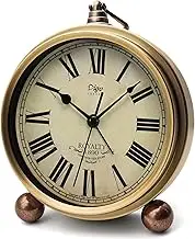 Maxspace Table Clock, Golden Metal Retro Non-Ticking Alarm Clock for Bedroom, Vintage Battery Operated Silent Quartz Movement HD Glass Small Desk Clock for Living Room Indoor Decoration