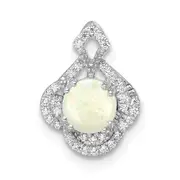 14k White Gold Polished Oval Opal u0026 Real Diamond Vintage Chain Slide