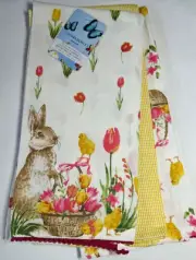 CYNTHIA ROWLEY KITCHEN TOWELS (3) RABBITS CHICKS TULIPS PINK YELLOW COTTON NWT