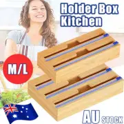 Bamboo Food Wrap Dispenser Cutter Foil Cling Film Storage Holder Box Kitchen AU