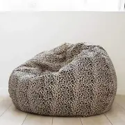 New Ivory & Deene Luxury Faux Fur Pierre Bean Bag Leopard Print Large Size Decor