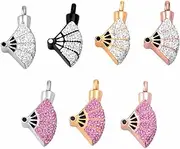 KETIME 7pcs Crystal Hand Fan Stainless Steel Memorial Jewellery Ashes Holder Keepsake Cremation Urn Necklace for Women