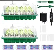 2 Pack Large Seed Starter Trays, Adjustable Brightness and Timer with 48 Full Spectrum LEDs, Seed Starter Kit with Drain Holes, Tools and Labels