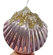 Holiday Time Baby Pink Faux Pearls Clam Shell Christmas Tree Ornament Decor 4.25