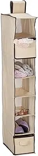 [Relaxdays] Wardrobe Storage, 7 Open Compartments, 2 Drawers, HxWxD: 106x16.5x31 cm, Hanging Organiser, Beige, Fleece, Cardboard