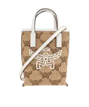 MCM Monogrammed Logo Embroidered Tote Bag One size BEIGE