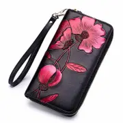 Nevenka Women Rfid Blocking Wallet Zip Around Clutch-Red Bauhinia